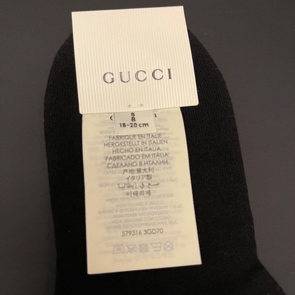 GUCCI Metallic Logo Crew Socks In Black Shiny Pong - Picture 9 of 9